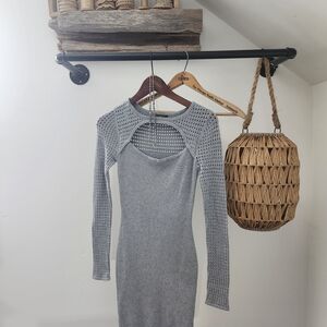 Guess Gray Long Sleeve Knit Cutout Dress
